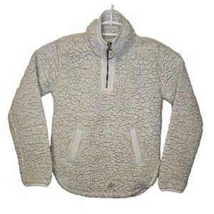 Cuddly Sherpa 1/4 Zip Collared Pullover Jacket White Girls Size 5 / 6 Faux Fur